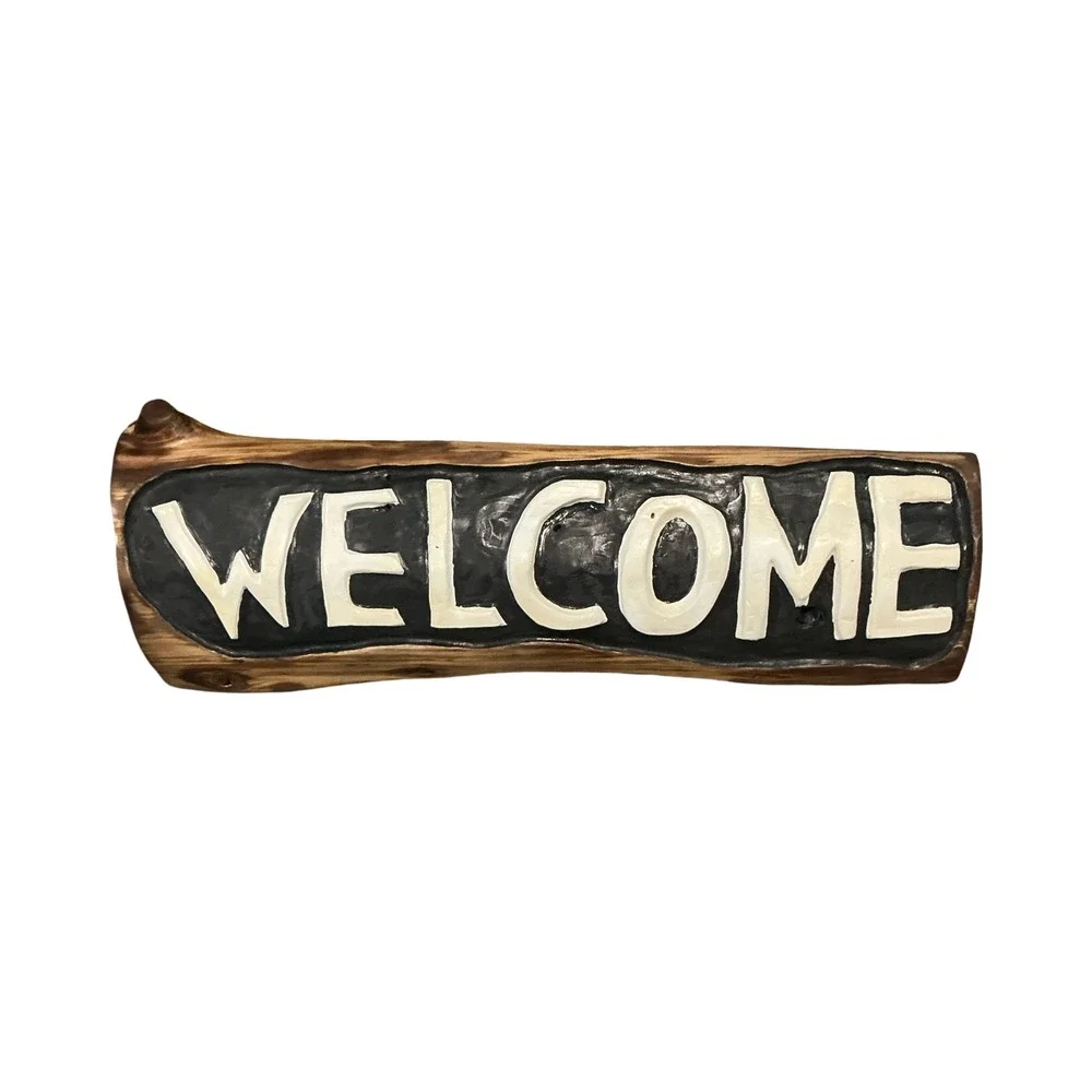 Handmade Cedar Wood Welcome Sign Rustic Live Edge Carved Lodge Decor 24x7x2